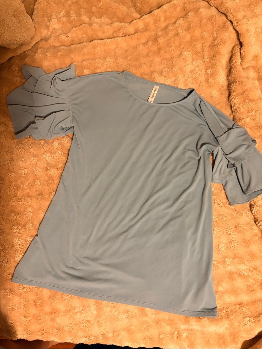Zenana Outfitters Light Blue Ruffle Sleeve Blouse